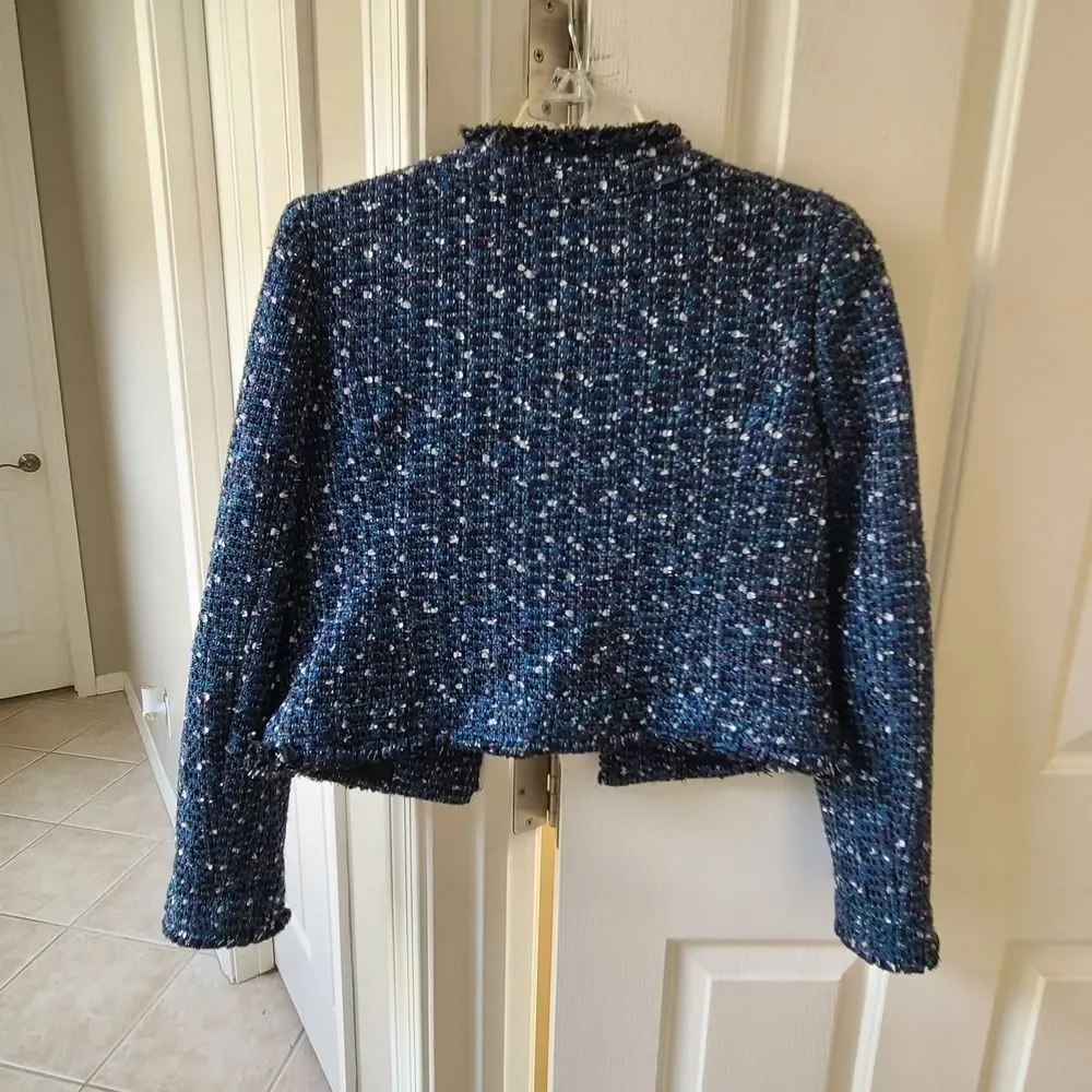 Tory Burch Blue Tweed Cropped Jacket Size 2